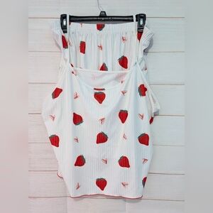 🍓 Strawberry 🍓 Print 🤍🤍 Pjs 2pc Shorts And Tank Set Size 3X